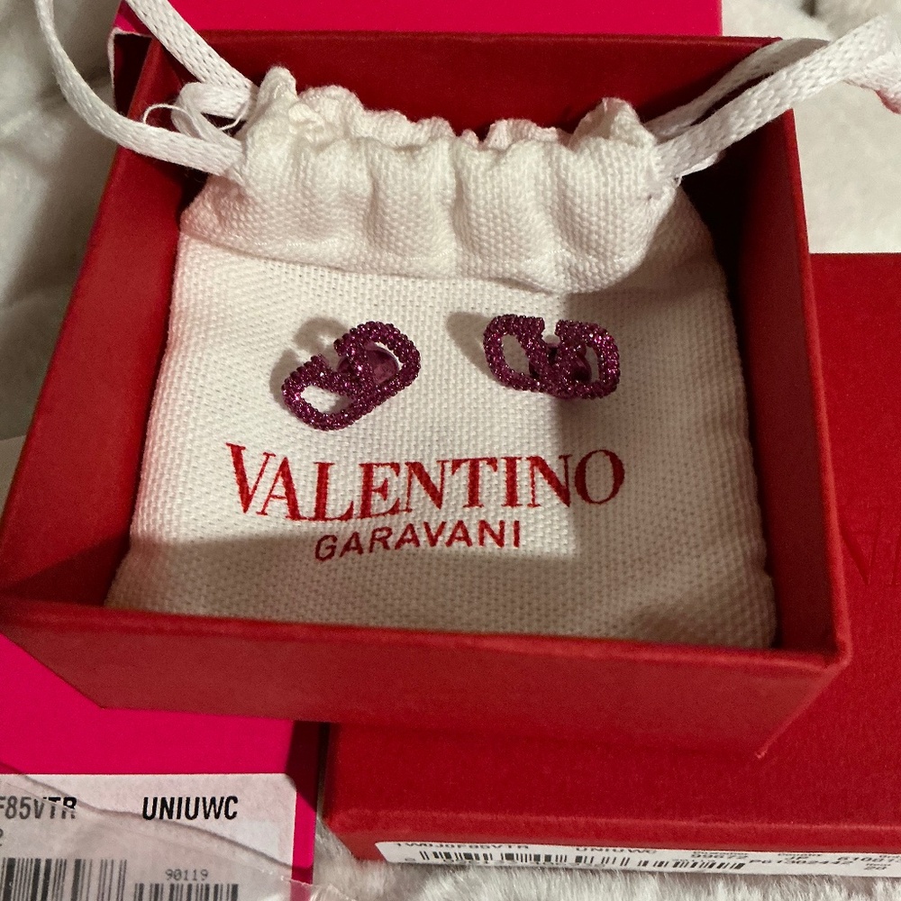 Valentino Garavani Preloved Fushia Crystals VLogo Earrings